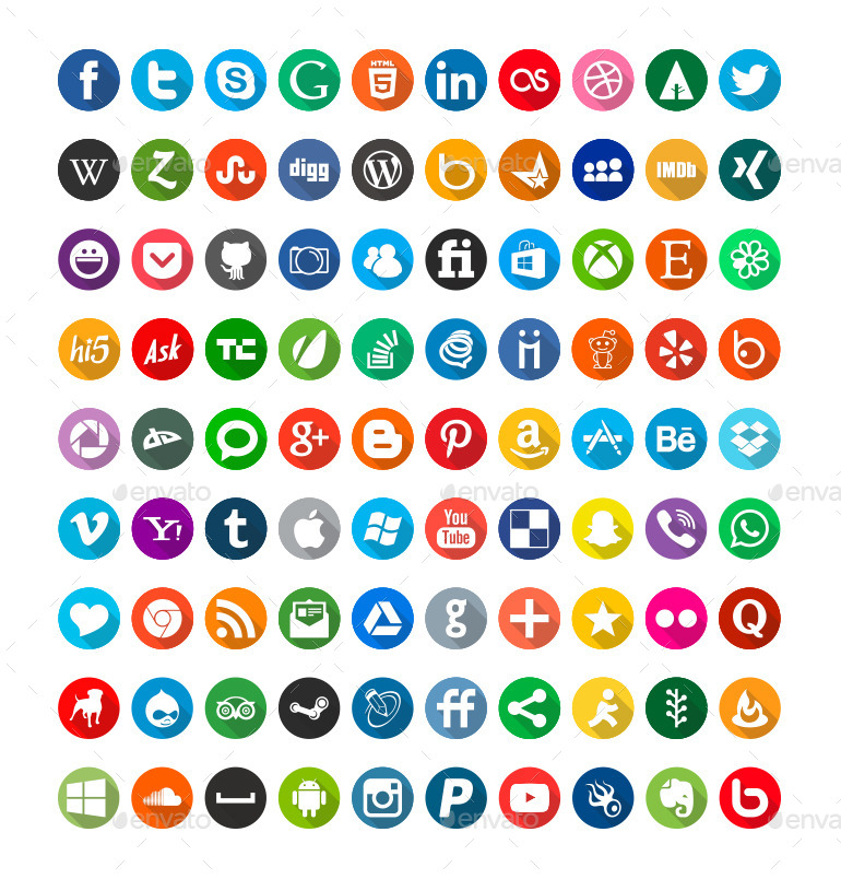 Contact & Social Media Flat Icons by seventhin | GraphicRiver
