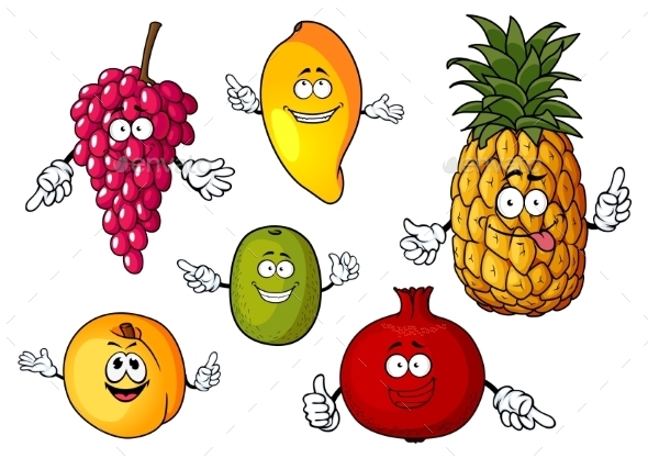 Cartoon Happy Fresh Fruits Characters