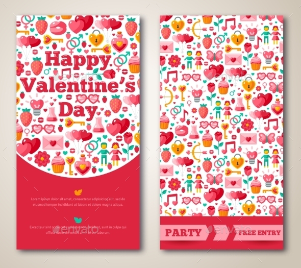 Set Of Happy Valentines Day Greeting Card Or Flyer