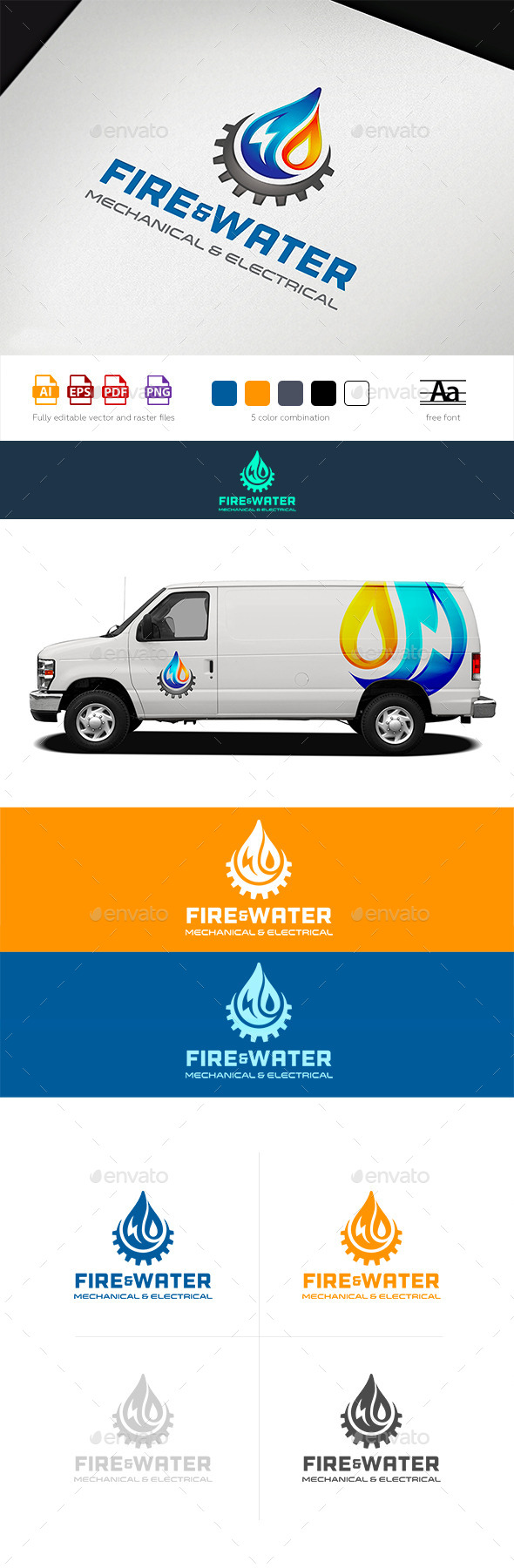 Water Fire Electro HVAC Logo Tamplate