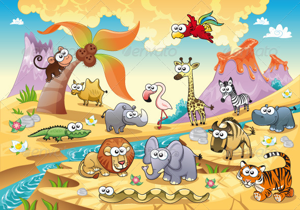 Savannah animal family with background Savannah animal family with background
