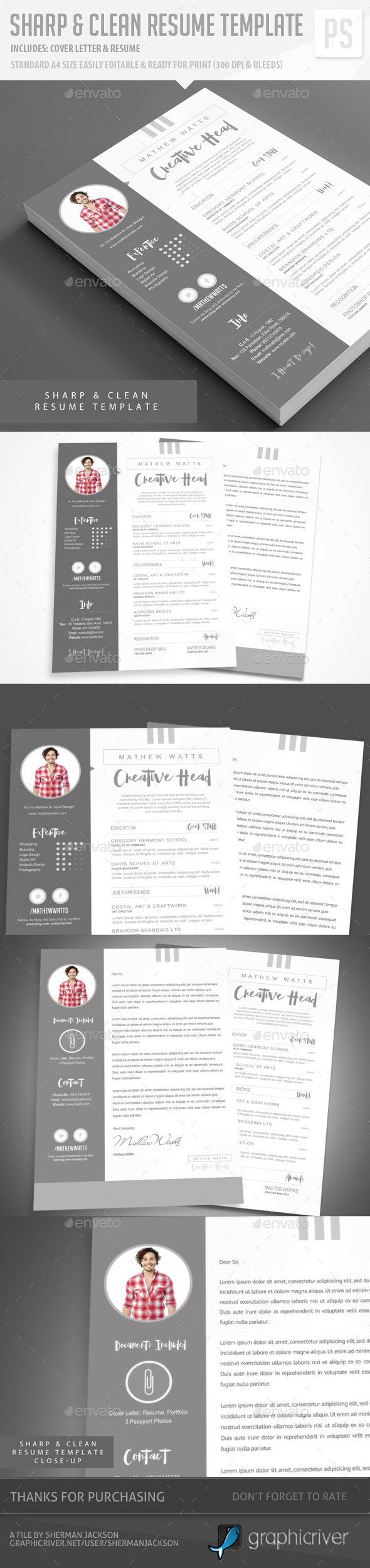 Sharp & Clean Resume for Photoshop