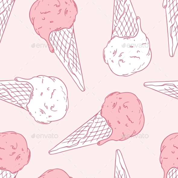 Hand Drawn Ice Cream In a Waffle Cone. Outline