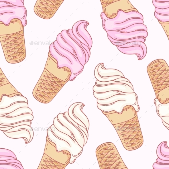 Twisted Ice Cream Cone. Stylized Seamless Pattern