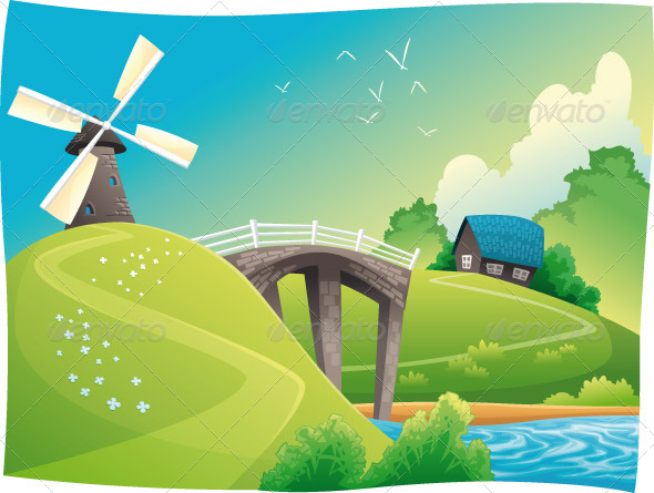 Countryside with windmill Countryside with windmill