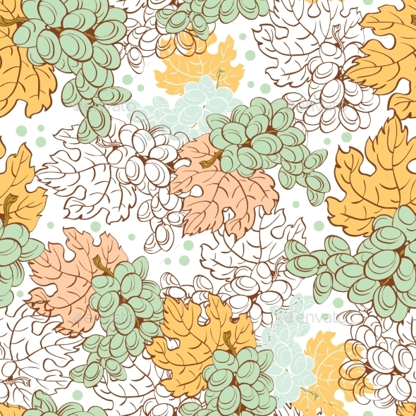 Vector Fall Grapes Harvest Seamless Pattern. Wine