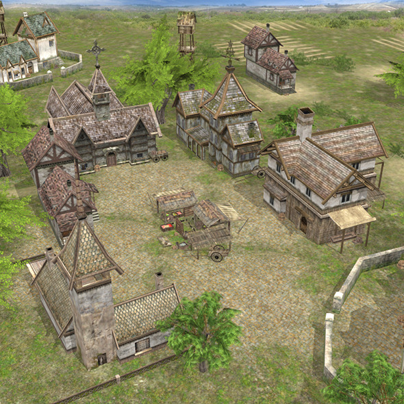 Realistic Village Scene - 3DOcean Item for Sale