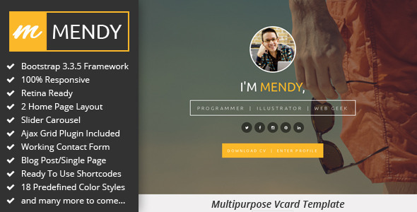 Mendy : Personal Vcard/Resume HTML5 Template