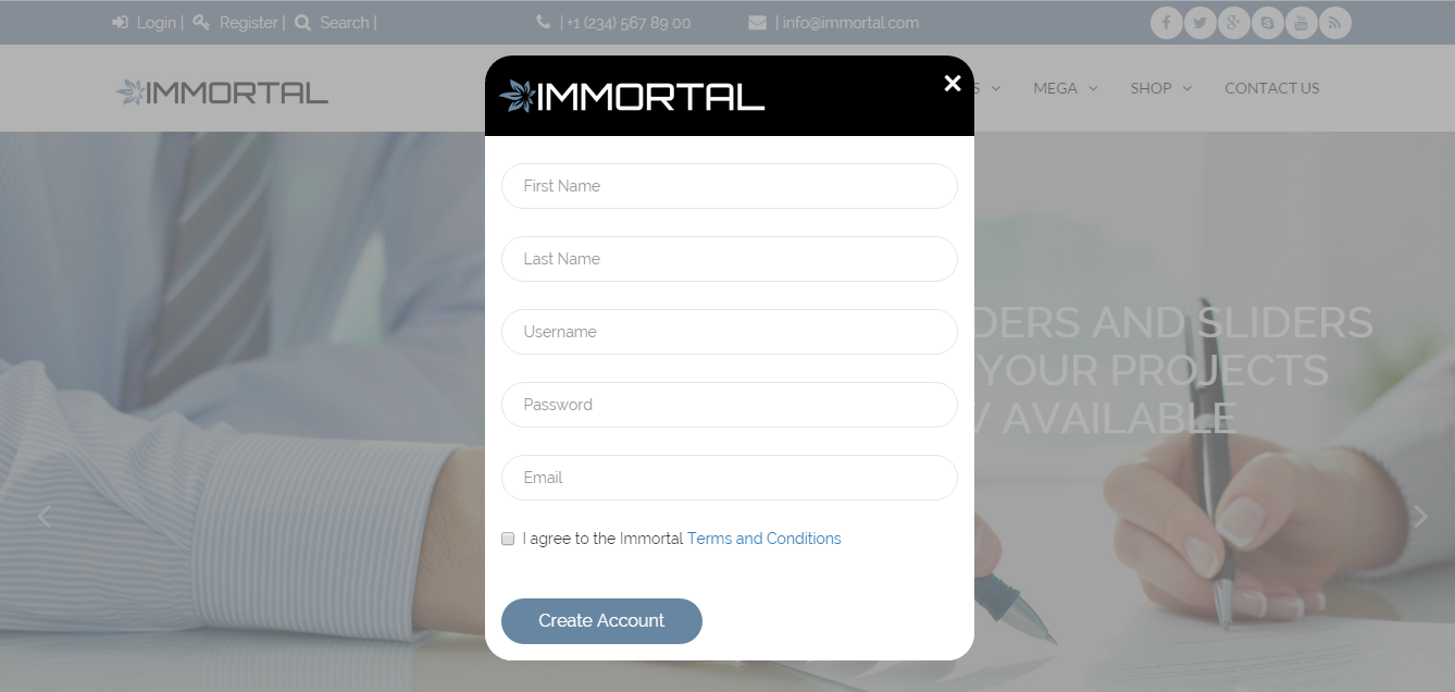 register form a modal register