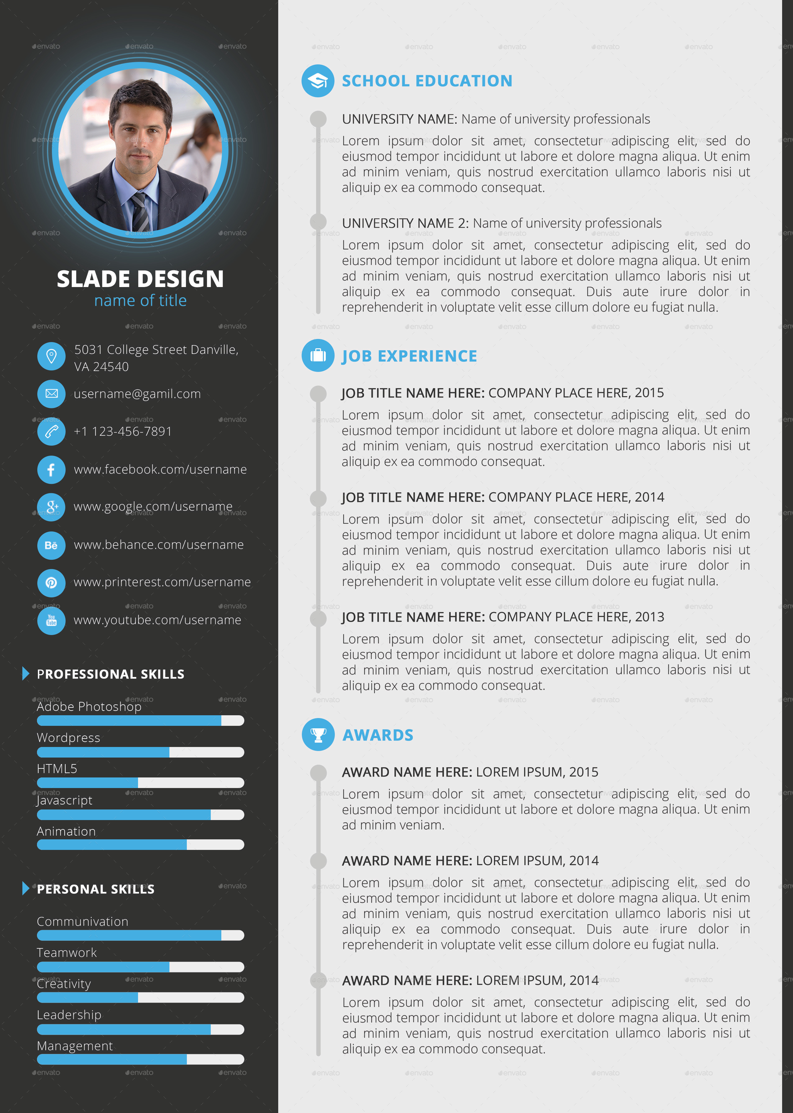 slade professional quality cv    resume template by sladedesign