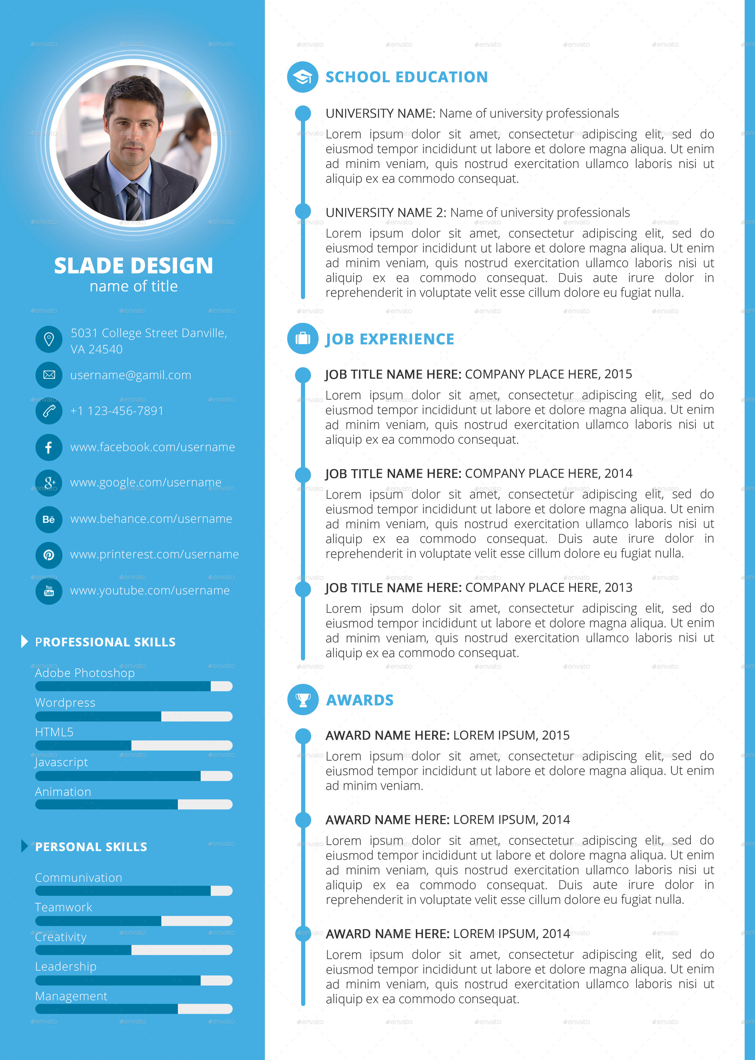 slade professional quality cv    resume template by