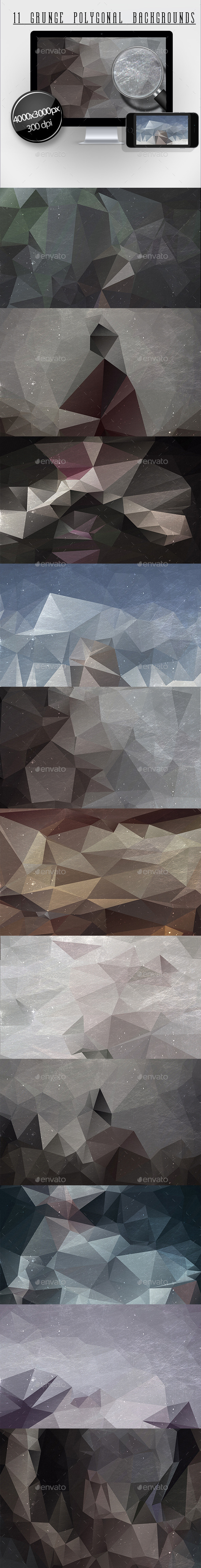 11 Grunge Polygonal Backgrounds