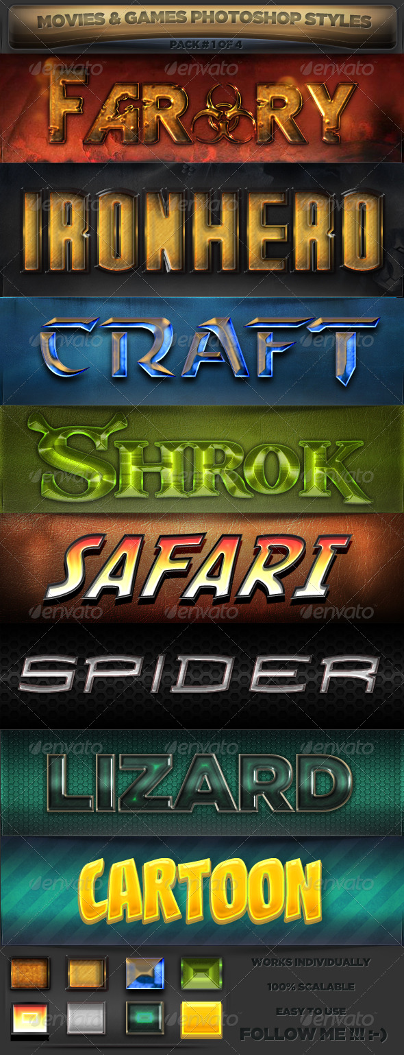 Movies & Games Styles 1 of 4 - Text Effects Styles