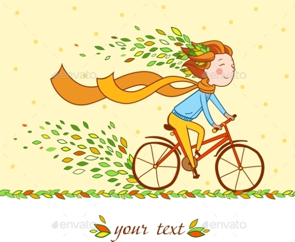 Girl on Bike Autumn Background