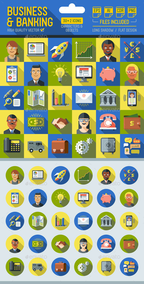 Graphicriver Business and Banking Flat Icons with Long Shadow 12820117