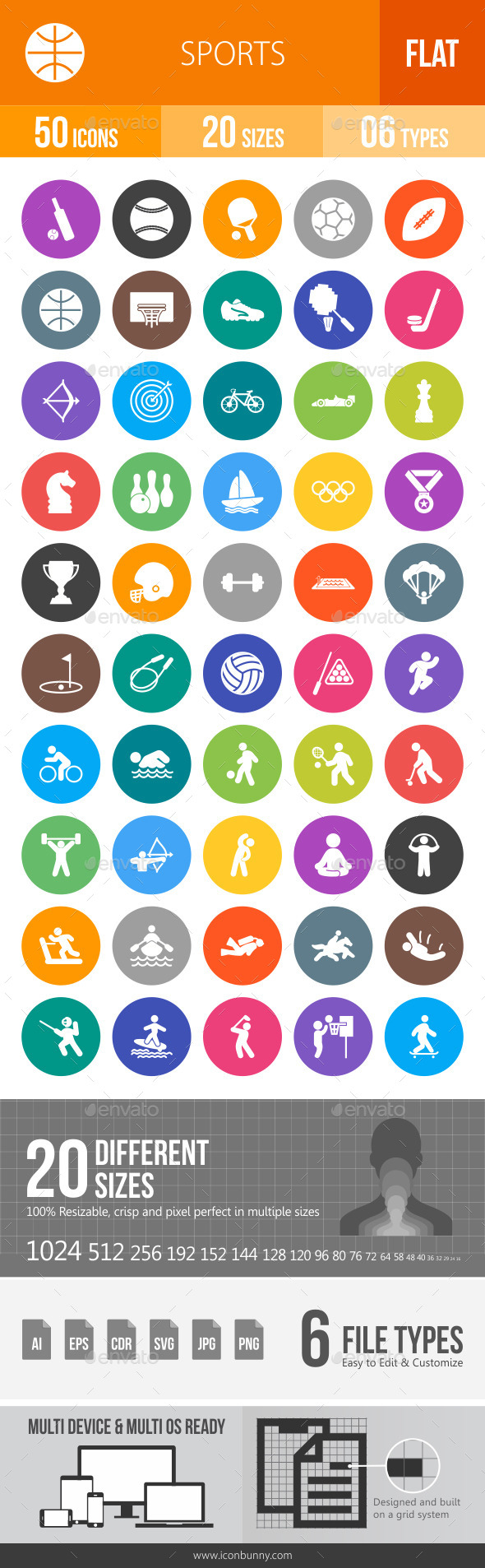 Graphicriver Sports Flat Round Icons 12834614
