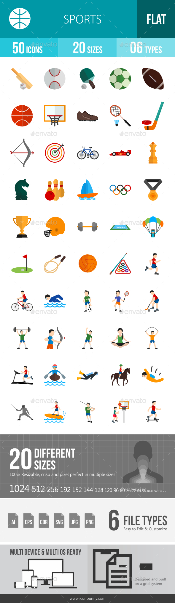 Graphicriver Sports Flat Multicolor Icons 12834736