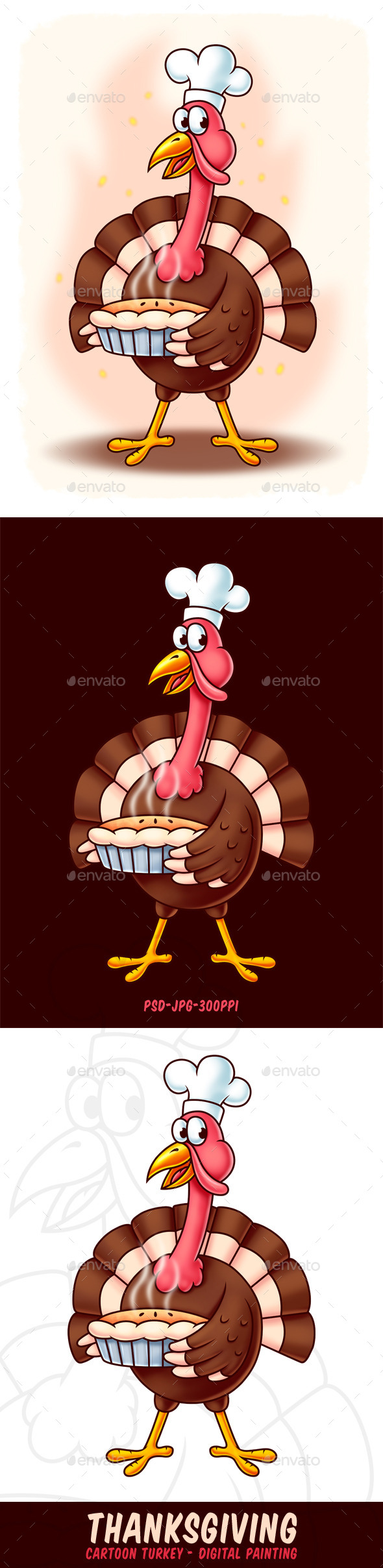 Thanksgiving Cartoon Turkey - Digital Painting