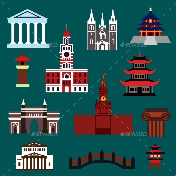 Graphicriver Famous World Landmarks Flat Icons 12842669