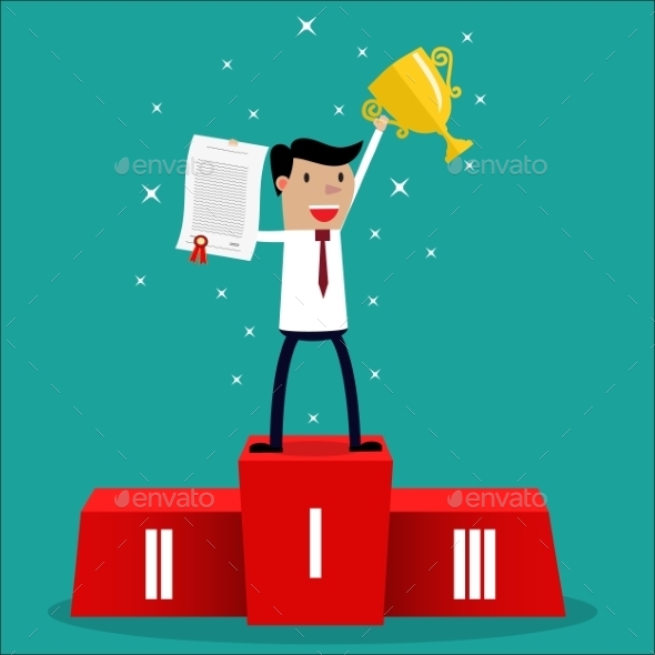 Graphicriver Businessman Winner Standing on First Place 12858562
