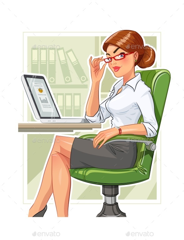 Graphicriver Business Woman in Armchair with Laptop 12859214