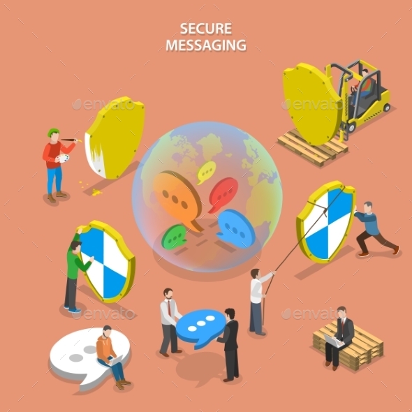 Graphicriver Secure Messaging Isometric Flat Vector Concept. 12868764