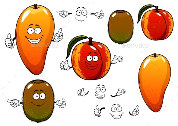 Graphicriver Fresh Sweet Mango, Peach And Kiwi Fruits 12869183