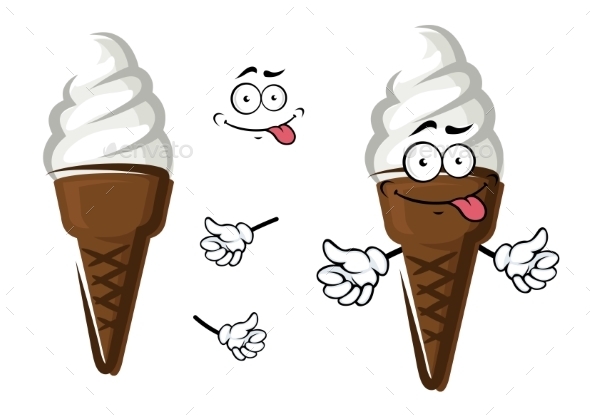 Cartoon Ice Cream In Chocolate Wafer