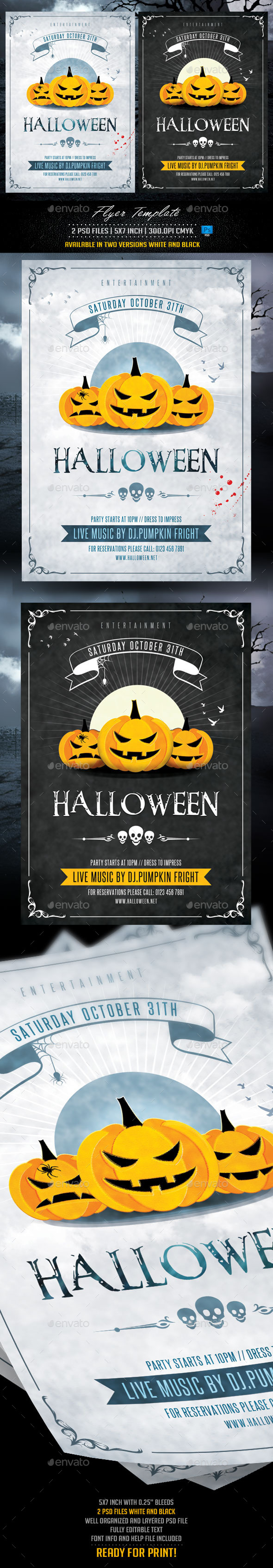 Halloween Flyer Template White and Black