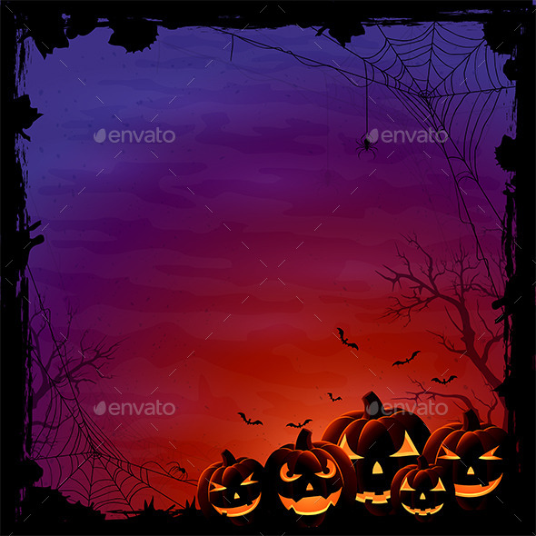 Halloween Background with Pumpkins and Spiders