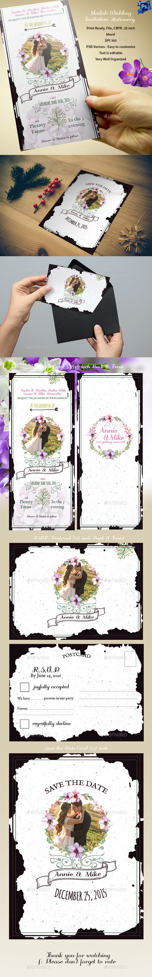 Modish Wedding Invitation Stationery