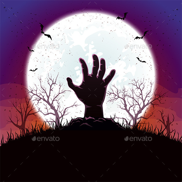 Halloween Background with Hand and Moon