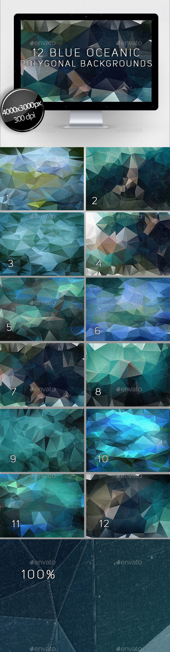 12 Blue Oceanic Polygonal Backgrounds