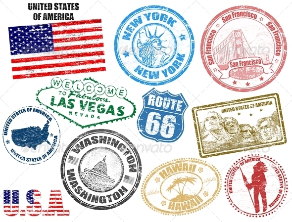 Stamps with United States of America  Travel Conceptual