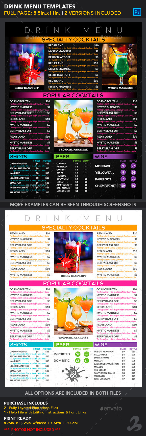 Drink Menu Templates - Generic