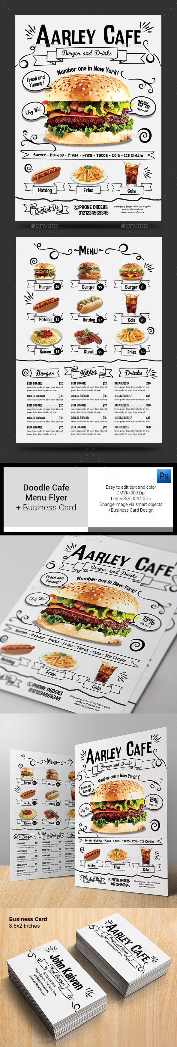 Doodle Cafe Menu + Business Card