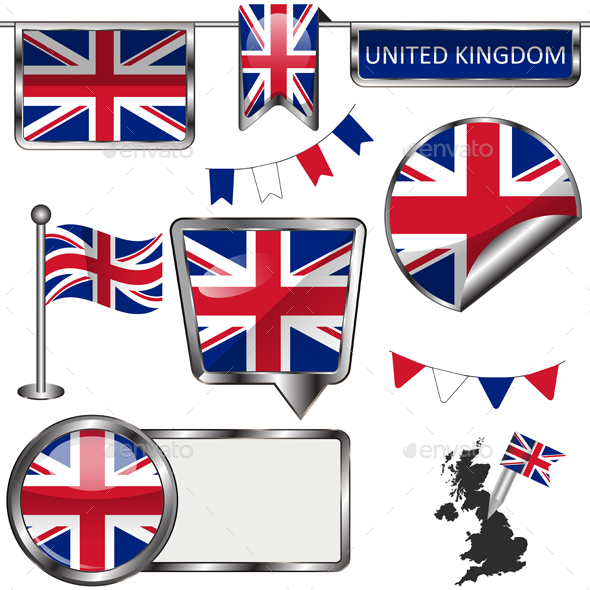 Glossy Icons with Flag of United Kingdom