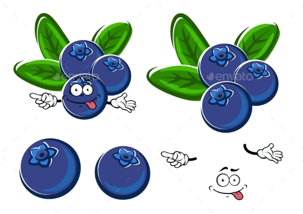 Cartoon Blueberry Fruits Character With Leaves