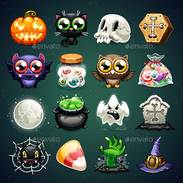 Halloween Cartoon Icons Set