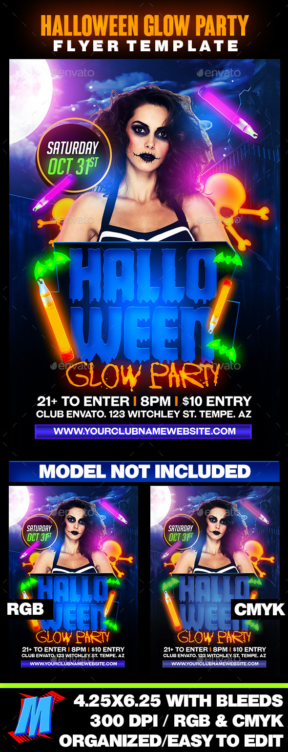 Halloween Glow Party Flyer Template