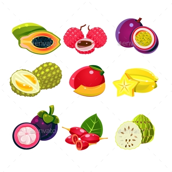 Colourful Exotic Tropical Fruits Set