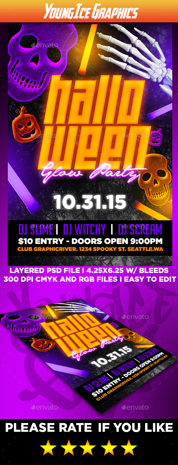 Halloween Glow Party Flyer Template