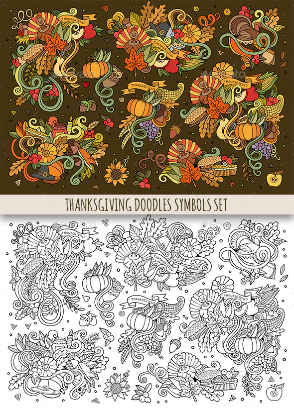 Thanksgiving Doodles Symbols Set