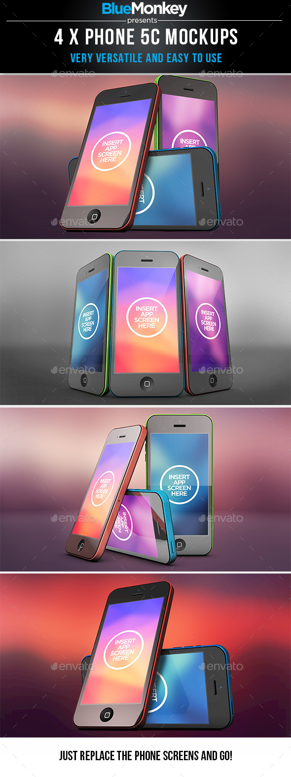 4 unique Phone 5C mockup compositions