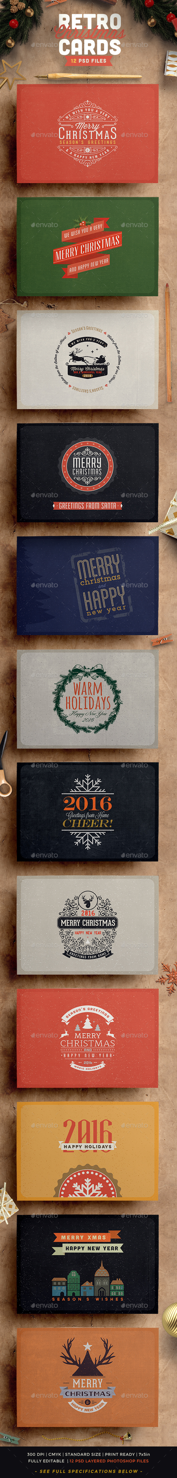 Retro / Vintage Christmas Card Pack