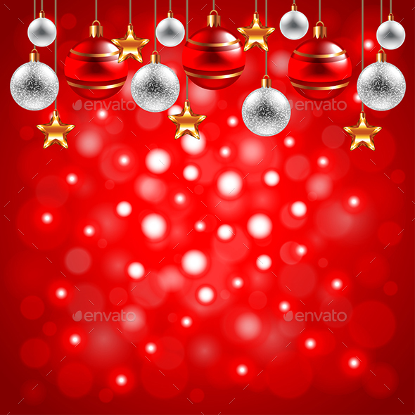 Christmas Balls on Red Background