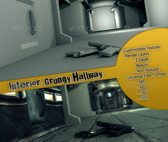 Interior: Grungy Hallway - 3DOcean Item for Sale