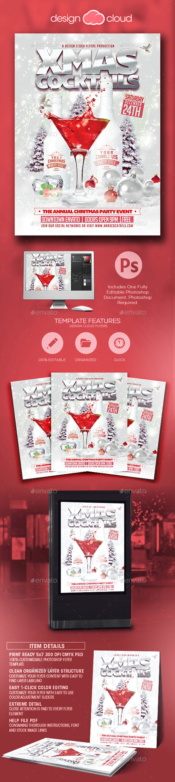 White Christmas Cocktail Party Flyer Template