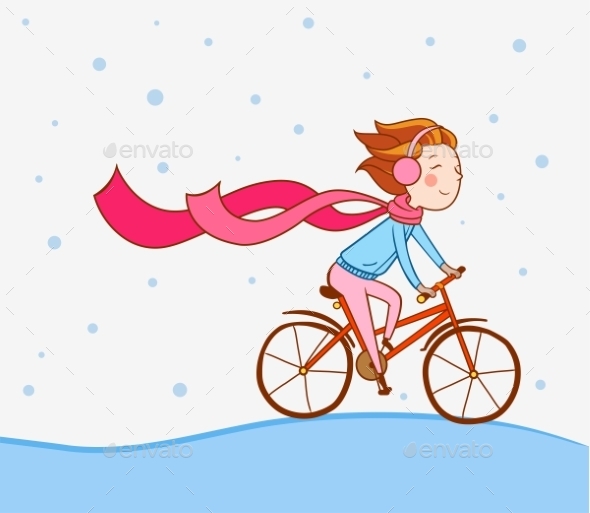 Girl on Bike in Winter Background