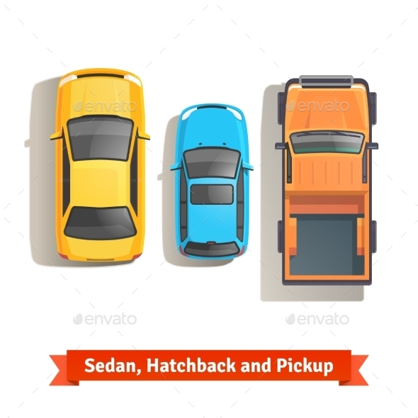 Cars and Pickup Truck Top View